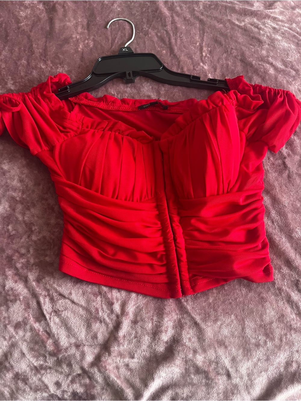 Red Off-Shoulder Ruched Crop Top